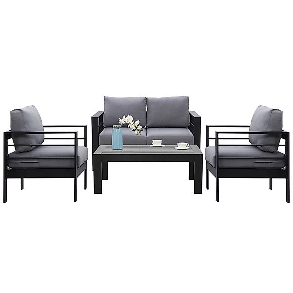 MeXo Gartenmöbel Set aus Aluminium Loungeset für 4 Personen Schwarz günstig online kaufen