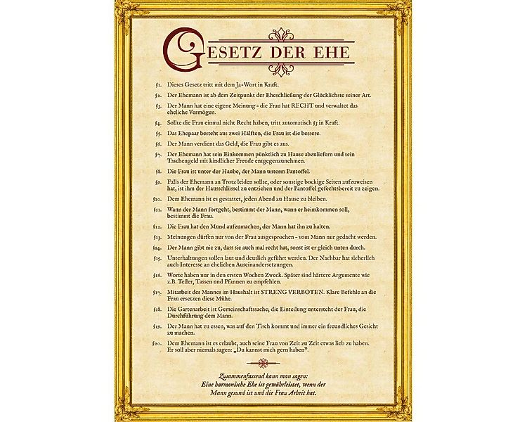 Goods+Gadgets Poster GOODS+GADGETS Lustiges Ehegesetz Poster – XXL Hochzeit günstig online kaufen