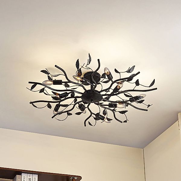 Lindby Deckenlampe Yos, 10-flg., 95 cm, schwarz-gold, E14 günstig online kaufen