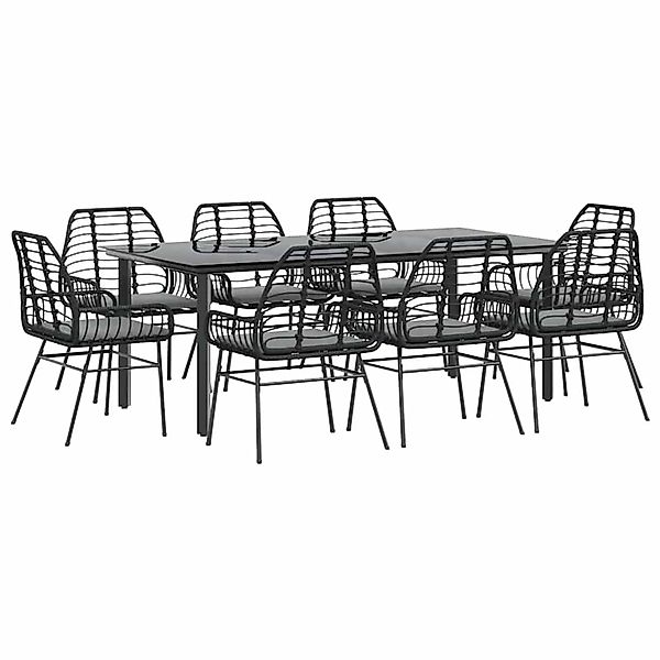 vidaXL 9-Tlg Garten-Essgruppe mit Kissen Schwarz Poly Rattan Glas 3334554 günstig online kaufen