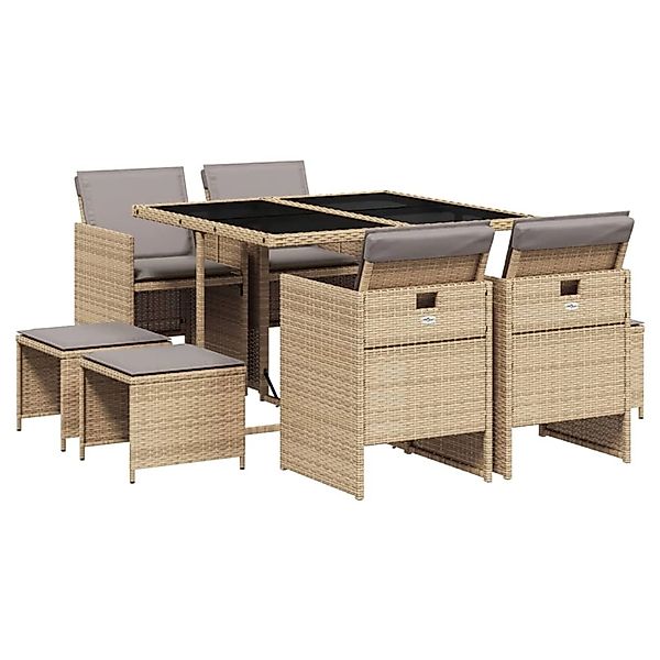vidaXL 9-Tlg Garten-Essgruppe mit Kissen Beigemischung Poly Rattan 3277727 günstig online kaufen