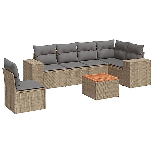 vidaXL 7-Tlg Garten-Sofagarnitur mit Kissen Beige Poly Rattan 3257802 günstig online kaufen