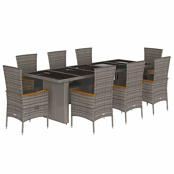 vidaXL 9-Tlg Garten-Essgruppe mit Kissen Grau Poly Rattan 3277555 günstig online kaufen