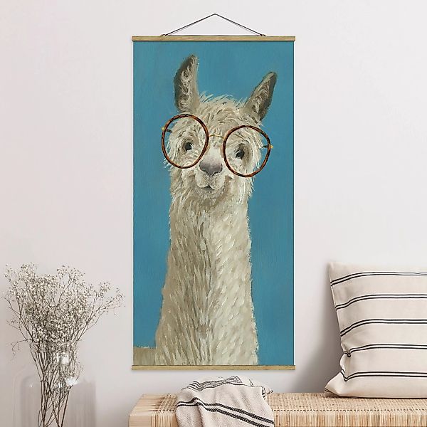 Stoffbild Tiere mit Posterleisten - Hochformat Lama mit Brille I günstig online kaufen