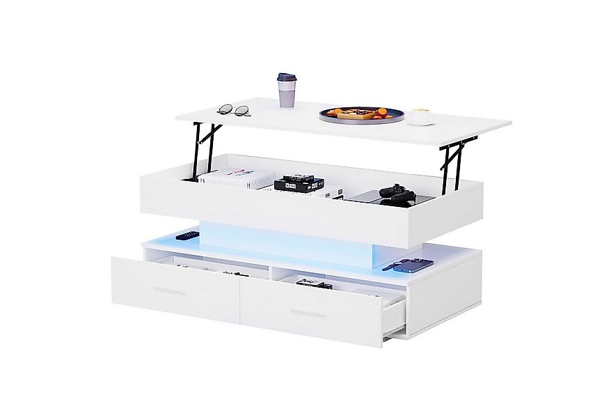 Merax Couchtisch mit LED und Schubladen, Kaffeetisch mit APP Steurung, Beis günstig online kaufen