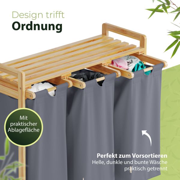 AMBIAVO Wäschekorb 3 Fächer aus Bambus günstig online kaufen