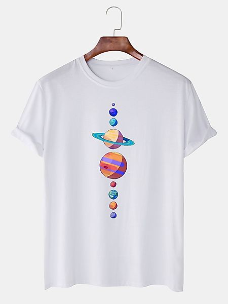 Mens Cotton Multi Coloured Planet Print Rundhalsausschnitt Lässige Kurzarm- günstig online kaufen