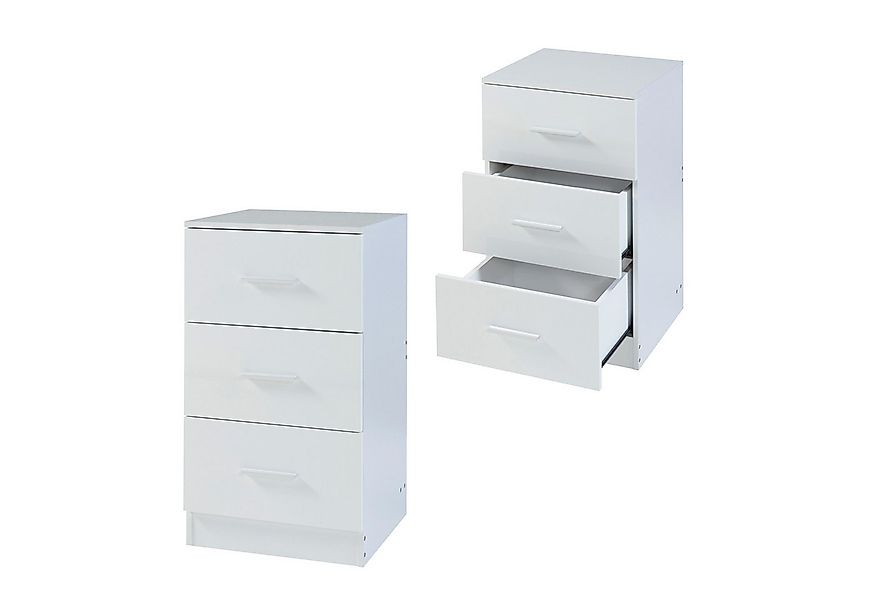 en.casa Nachttisch, »Aurdal« 2er Set 66 x 37 x 34,5 cm Weiß, hochglänzend günstig online kaufen