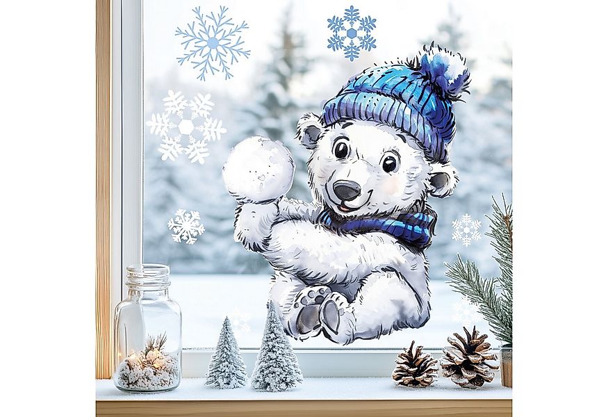 Sunnywall Fensterdekoration Kinderzimmer Fensterbild Winter Eisbär, wiederv günstig online kaufen