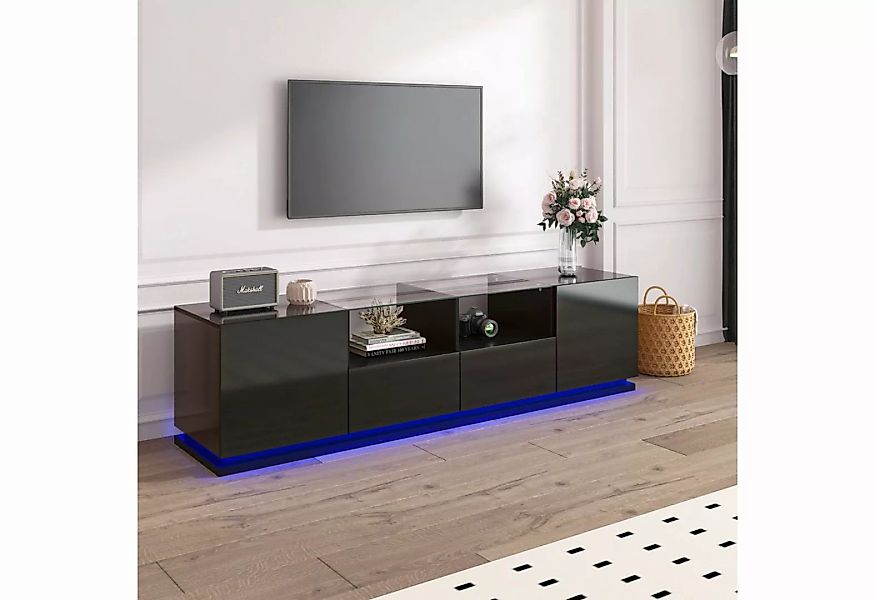 REDOM TV-Schrank Lowboard hochglanz mit Türen und Schubladen, mit Glastisch günstig online kaufen