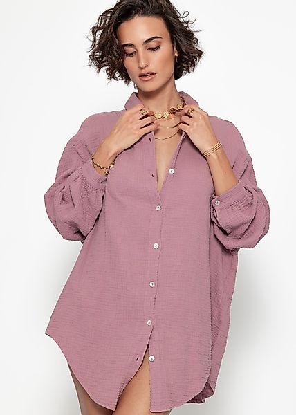 SASSYCLASSY Longbluse Oversize Musselin Bluse Damen günstig online kaufen