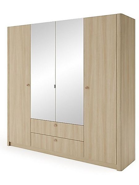 Compleo Kleiderschrank mit 2 Schubladen und Spiegel, 4 Türen, Japandi Desig günstig online kaufen