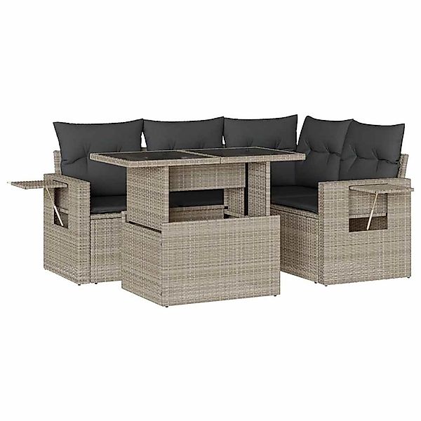 vidaXL 5-Tlg Garten-Sofagarnitur mit Kissen Hellgrau Poly Rattan 3267882 günstig online kaufen