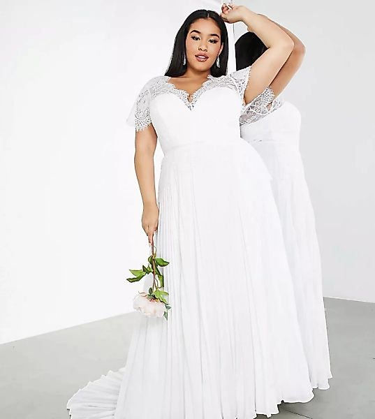 ASOS EDITION Curve – Sophia – Brautkleid aus Spitze mit tiefem Ausschnitt u günstig online kaufen