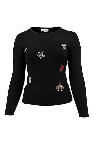 Passioni Strickpullover mit gestickten Motiven günstig online kaufen