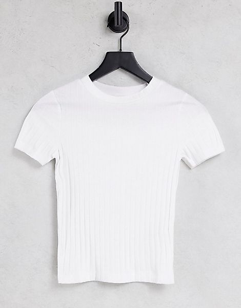 ASOS DESIGN – Weißes, geripptes T-Shirt in schlanker Passform günstig online kaufen