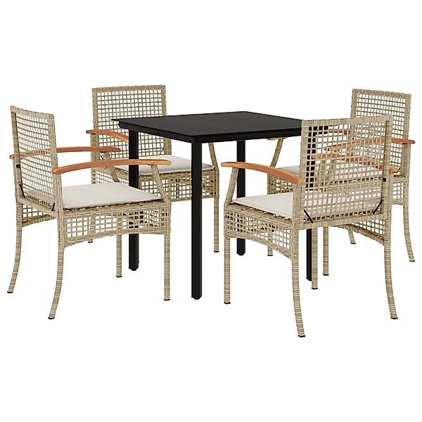 vidaXL 5-Tlg Garten-Essgruppe mit Kissen Beige Poly Rattan 3213632 günstig online kaufen