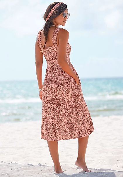 Beachtime Jerseykleid mit Blätterdruck und Taschen, leichtes Strandkleid, S günstig online kaufen