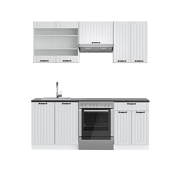 Vicco Fame-Line Küchenzeile Weiß Landhaus/Weiß 200 cm AP Anthrazit günstig online kaufen