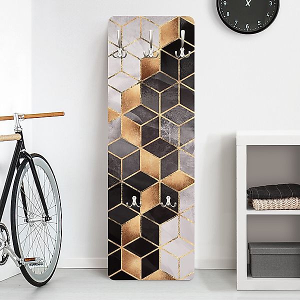 Wandgarderobe Schwarz Weiß goldene Geometrie günstig online kaufen