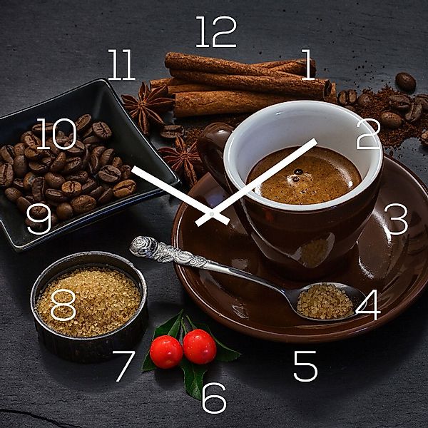 Levandeo® Wanduhr (Wanduhr Glas 30x30cm Kaffee günstig online kaufen