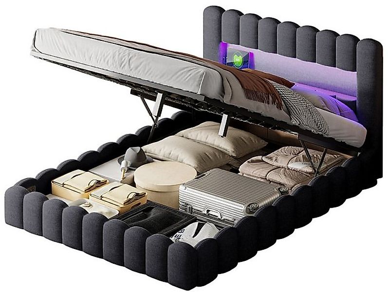 FUROKOY Polsterbett LED bett mit kopfteil mit usb typ-c ladefunktion,Bodenb günstig online kaufen