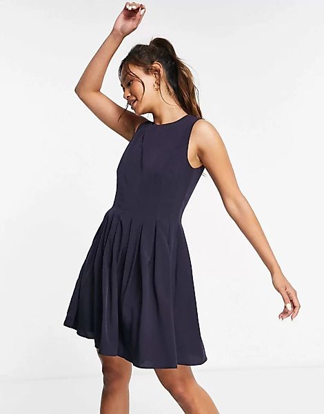 French Connection – Adina – Mini-Skater-Kleid in Utility-Blau mit Faltendes günstig online kaufen