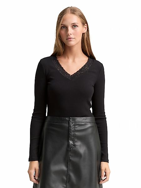 TOM TAILOR Denim Langarmshirt, mit Spitzen-Detail günstig online kaufen