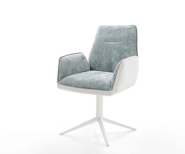 Drehstuhl Zoa-Flex Materialmix Echtleder Weiß-Pastellblau Fußkreuz Weiß 360 günstig online kaufen