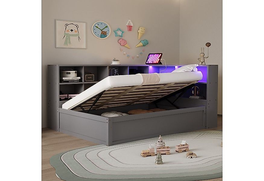 Merax Daybett mit LED und USB-Steckdose (Tagesbett Massivholz Kinderbett Ju günstig online kaufen