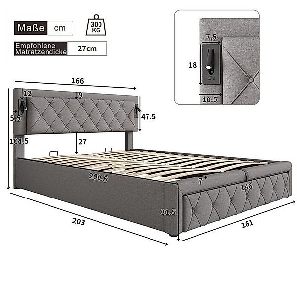 STILVORA Polsterbett 160×200 Polsterbtt Stauraumbett Doppelbett mit Downlig günstig online kaufen