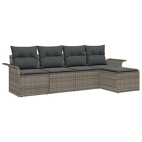 vidaXL Loungesofa 5-teiliges Garten-Sofaset mit Kissen Grau Poly Rattan, 5 günstig online kaufen