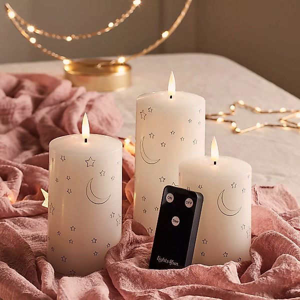 TruGlow® LED Kerzen Echtwachs Trio Mond und Sterne mit Fernbedienung günstig online kaufen