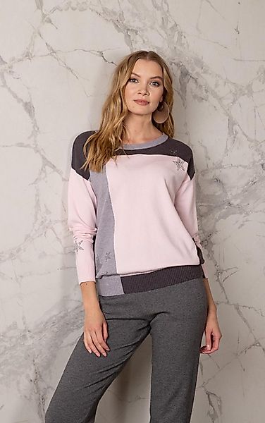Passioni Strickpullover im Color Block-Design mit Strassdetails günstig online kaufen