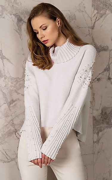 Passioni Rollkragenpullover in Rippenstrick und Perlenverzierung günstig online kaufen