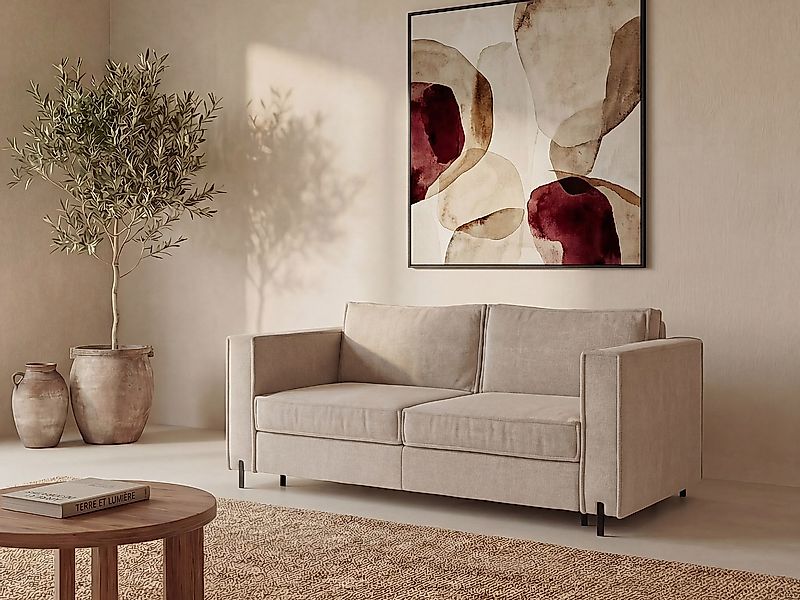 Schlafsofa mit Matratze 3-Sitzer - Strukturstoff - Beige - Liegefläche 140 günstig online kaufen
