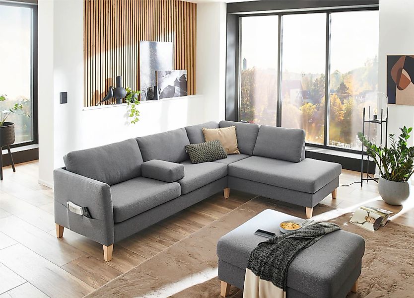 ATLANTIC home collection Ecksofa "Mailo L-Form" mit Seitentaschen und Ottom günstig online kaufen