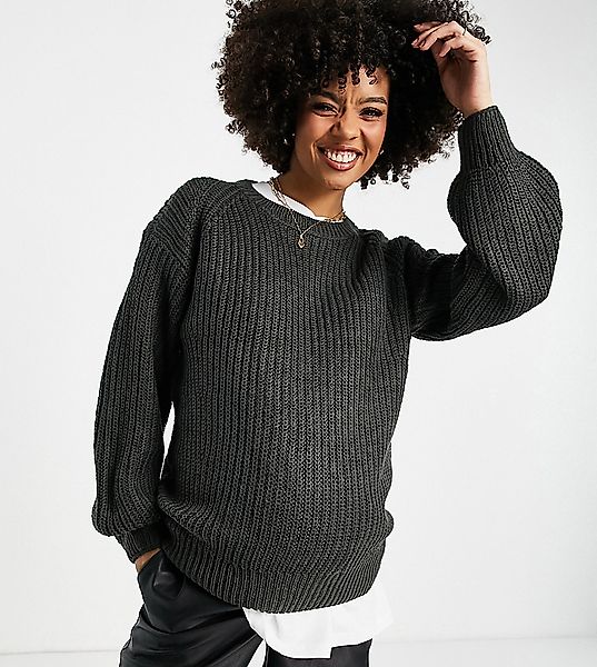 New Look Maternity – Pullover in Grau mit voluminösen Ärmeln günstig online kaufen