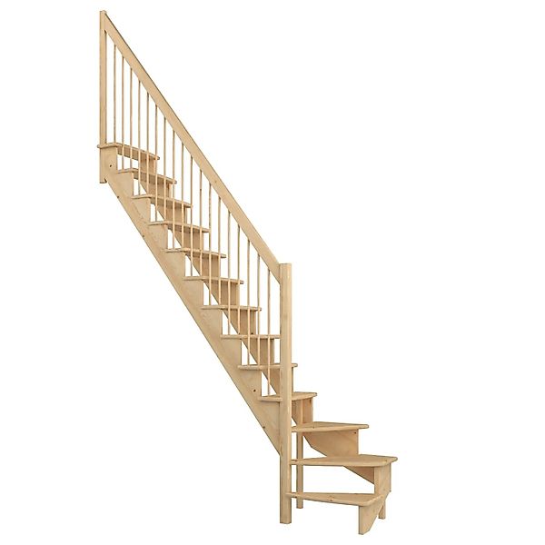 Dolle Raumspartreppe Lyon Kiefer Holzgeländer 75 cm 1/4-gewendelt U/L FSC® günstig online kaufen