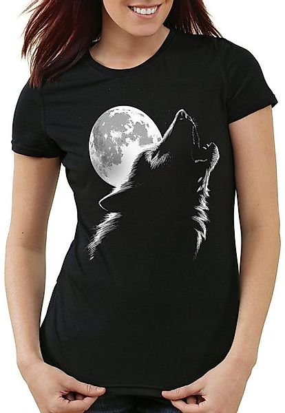 style3 T-Shirt Heulender Wolf bei Vollmond rudel wald günstig online kaufen