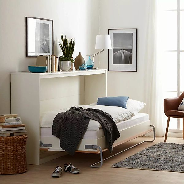 home24 Fredriks Schrankbett KiYDOO smart 90x200 cm Spanplatte Weiß mit Latt günstig online kaufen