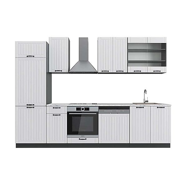 Vicco Fame-Line Küchenzeile Weiß Landhaus/Anthrazit 300 cm AP Marmor günstig online kaufen
