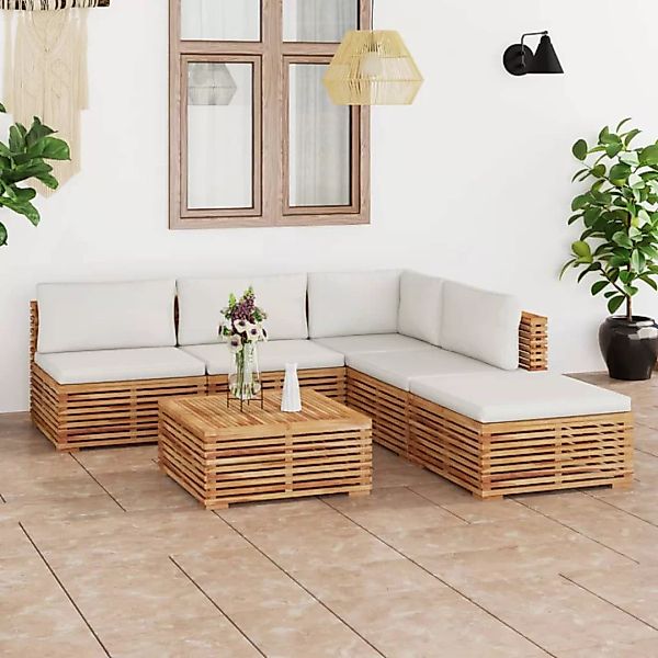 6-tlg. Garten-lounge-set Mit Kissen Creme Massivholz Teak günstig online kaufen