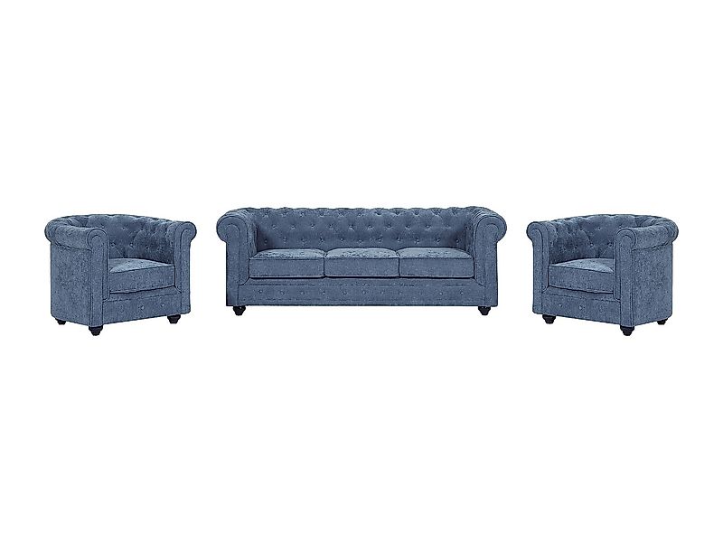 Sofa 3-Sitzer & 2 Sessel - Stoff - Blau - CHESTERFIELD günstig online kaufen