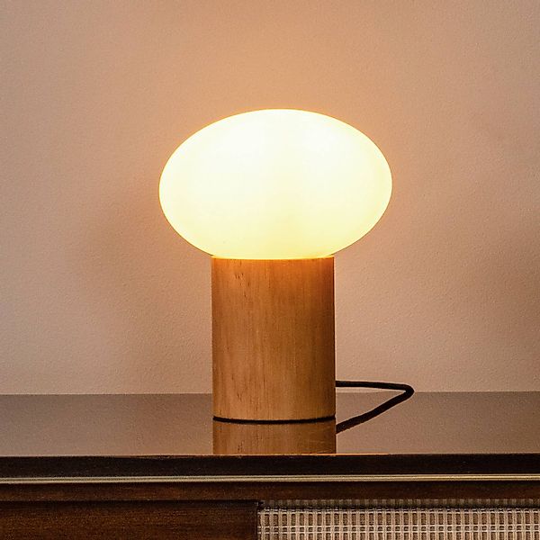 Tischleuchte Birtle, Höhe 38 cm, weiß/holz hell, Holz/Glas günstig online kaufen
