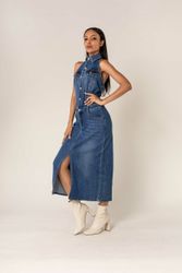 Nina Carter Shirtkleid Eleganter Neckholder Jeans günstig online kaufen