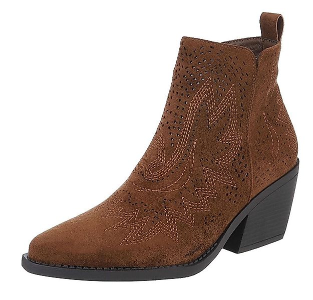 Ital-Design Perforierte Damen Ankle Boots mit bequemem Absatz Westernstiefe günstig online kaufen