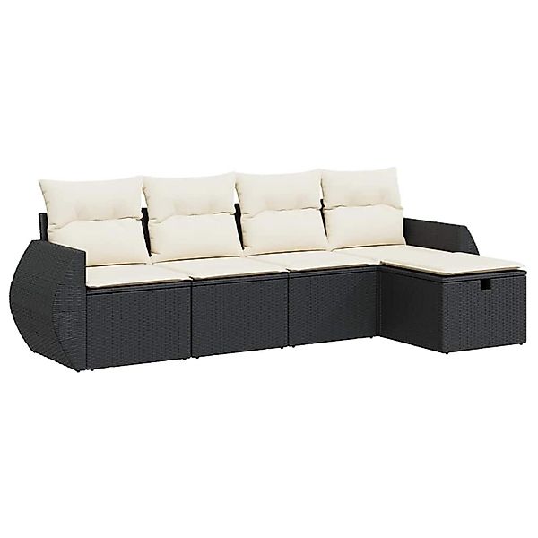 vidaXL 5-Tlg Garten-Sofagarnitur mit Kissen Schwarz Poly Rattan 3325562 günstig online kaufen