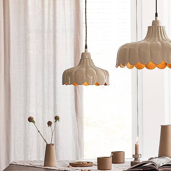 PR Home Hängelampe Wells Small, beige/gold, Ø 24 cm, Stecker günstig online kaufen