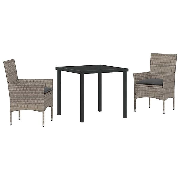 vidaXL Garten Essgruppe mit Kissen 3-Tlg Grau Poly Rattan 3379786 günstig online kaufen